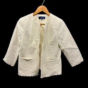 RSVP by Talbots Scallop Trim Textured Cotton Blazer Jacket Womens 8P Ivory‎